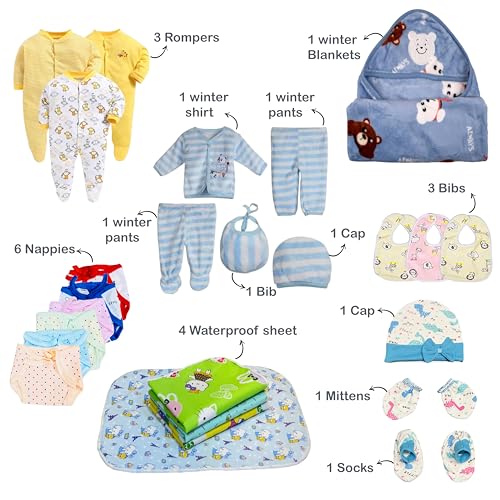 Image of Infantbond Baby Semiwinter and Monsoon Use Hospital Essential Combo for New Born | Gift Pack | Baby Products | Maternity Essentials | Bedding Set (66 Items)(0-6 Months) (66 in 1 Bluemoon)
