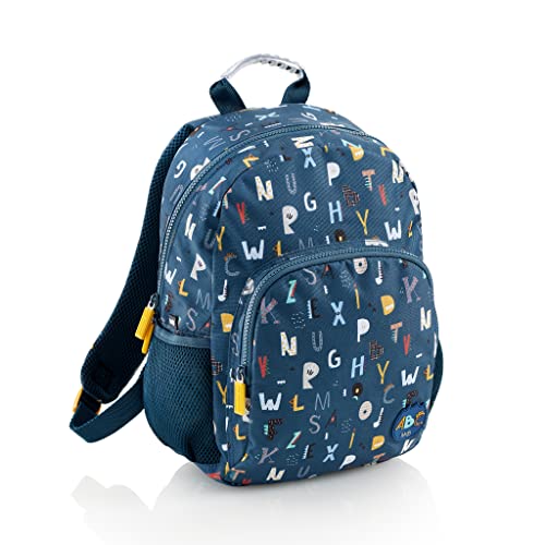 Miquelrius - Mochila Doble Compartimento, 12 L, Reciclado, Cremallera, Asas ergonómicas, Acolchada, Colección ABC,Azul Letras