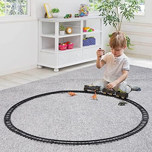 Dinosaur Toy Prepare Set, Classical Electrical Prepare Battery Operated Play Locomotive Engine with Sounds & Gentle, Railway Observe Cargo Automobile with 6 Forms of Dino, Present for 3 Years Outdated & Up Boy Lady Kids 5
