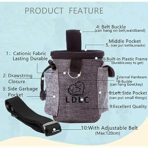 Dog Treat Bag Puppy Training Pouch with Clip Waist Belt Small Pet Holder, Animal Walking Snack Container Hiking Toys Waste Pack Dispenser Carries (Black and Grey)