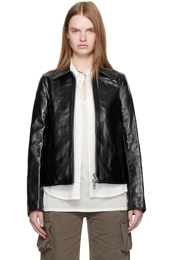 Women’s Genuine Leather Jacket | Black Zip-Up Biker Style | Slim Fit Casual Wear | Classic Soft Lightweight & Comfortable Wear Fornt Zipper Closer Sports Jacket-picture-22