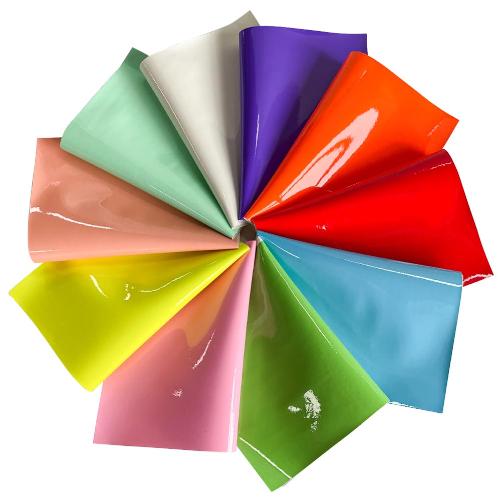 10 Pcs Glossy Solid Faux Leather Sheets for Crafts, 8.3" x 11.8"(21x30cm) Colorful Luster Leather Fabric for Jewelry Bows Making DIY Projects
