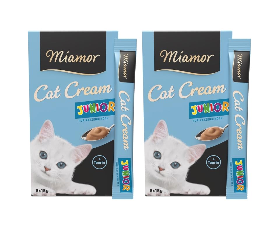 Miamor Cat Cream Junior | leckerer Snack für Kätzchen mit Taurin | ohne Zuckerzusatz | Doppelpack (2 Tafeln zu je 6x15g)