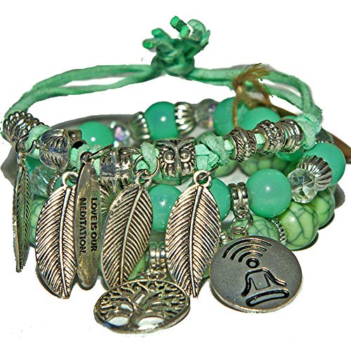Boho Bracelets, Lava rock bracelets green, Beaded bangle bracelets, Spiritual gift bracelets, Premium jewelry bracelets, Stretch adjustable 3 sets bracelets for Meditation, mindfulness, Friendship bangle bracelets