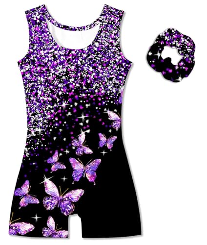 vogseek 4-12y girl gymnastic leotards with hair scrunchie sparkle dance unitards active biketards