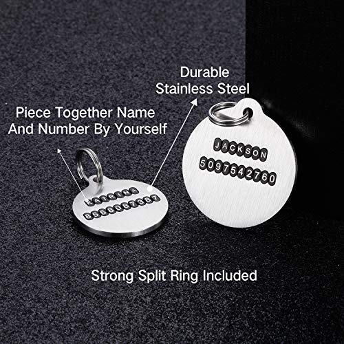 DIY Dog ID Tags Pet ID Tags, Engraved Dog Tags and Cat Tags Personalized Chew-Proof Tags, Stainless Steel Dog Tags, up to 2 Lines of Custom Text, Round, Piece Together Name&Number by Yourself - Thumbnail 4