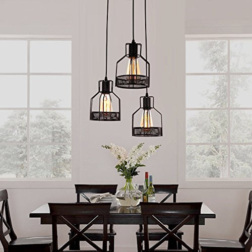 UNITARY-Farmhouse-Pendant-Lights-Kitchen-Island-Kitchen-Light-Fixtures-Rustic-Dining-Room-Light-Fixture-with-3-E26-Bulb-Sockets-Black-Metal-Cage-Ceiling-Pendant-Light-Fixtures-Hanging-Lights UNITARY Farmhouse Pendant Lights Kitchen Island Kitchen Light Fixtures Rustic Dining Room Light Fixture with 3 E26 Bulb Sockets Black Metal Cage Ceiling Pendant Light Fixtures Hanging Lights