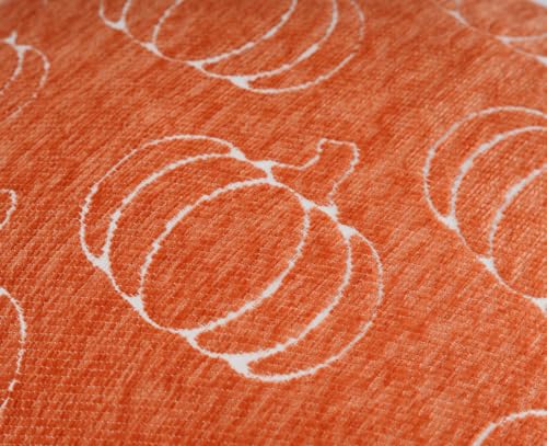 Image of Fall Pumpkin Chenille Pillow Covers,Autumn Decor (Orange,20x20) | Double-sided pumpkin and plaid designs, thick chenille texture, hidden zipper, for couch, sofa, bed, farmhouse autumn decor