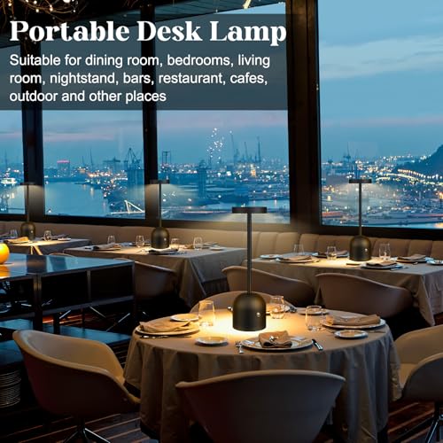 2 Pack Cordless Table Lamps, 5000mAh Rechargeable Battery Operated Outdoor Lamp, 3 Color Stepless Dimming Wireless LED Desk Table Light for Dining, Bedroom, Patio, Restaurant, Bar, Cafe(Black) - Image 3