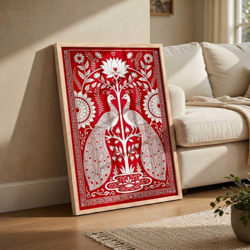 Image of kotart Decorative Traditional Wall Art Home Decor Madhubani Painting poster With Frame For Living Room Bed Room Hotel Wall Decor Digital Reprint (14X20 inch)