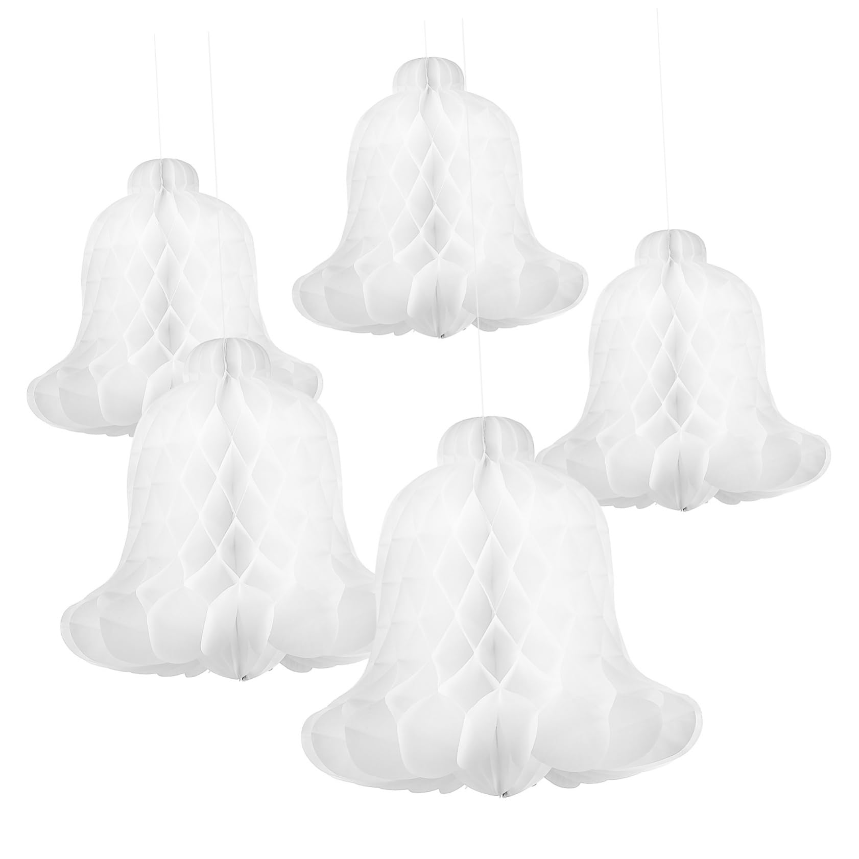 COSMEVIVI 5pcs Paper Honeycomb Bells Elegant Hanging Decorations for Christmas Weddings and Parties Eye-catching Bells Versatile Use and Reusable Design