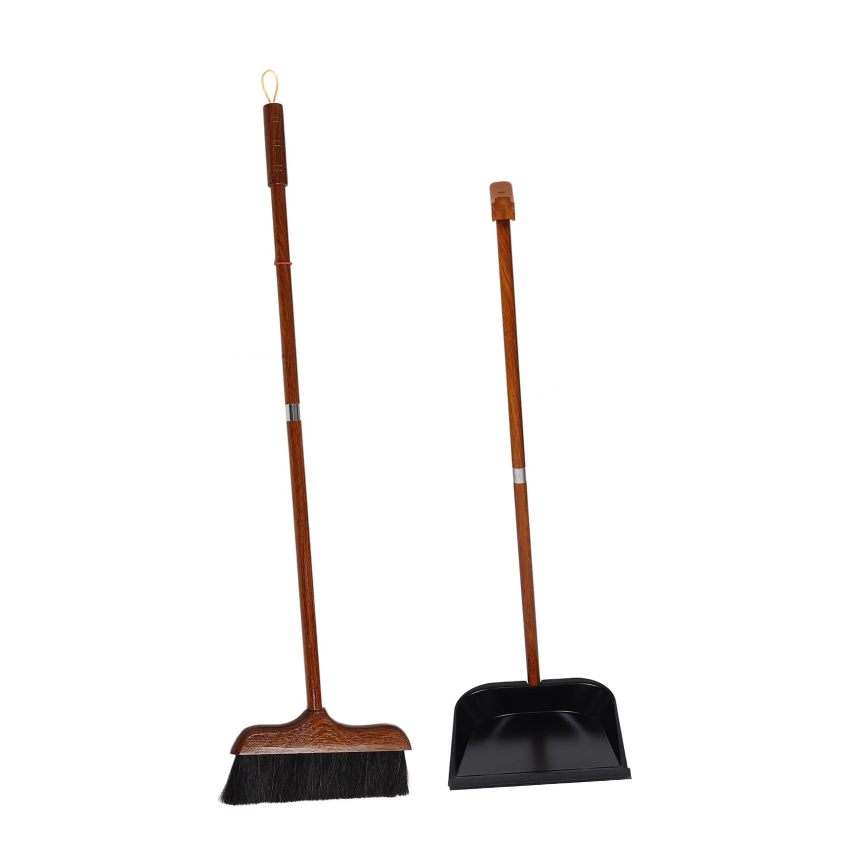 BESTYASH Juego de Recogedor y Escoba de Madera con Mango Largo, Cerdas de Pelo de Caballo, Diseño Versátil para Limpieza en Hogar y Exterior