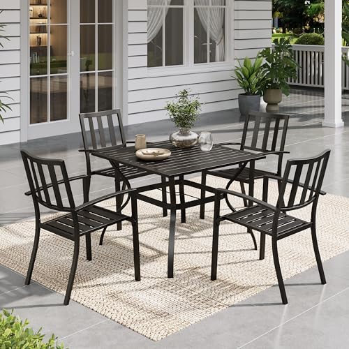 Image of Sophia & William 5 PCS Patio Table and Chairs Set,37 inch Black Square Table | Stackable Chairs w / Umbrella Hole,Weather-Resistant,E-Coated,Perfect For Patio,Garden and Yard