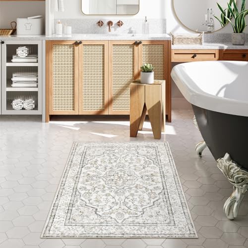 Tapete decorativo beige Lahome 3x5 Oriental Boho miniatura 4