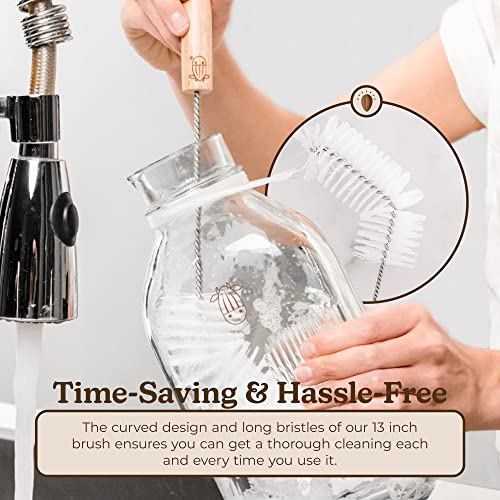 Almond Cow - Milk Jug Bottle Brushes For Cleaning, Premium Bottle Cleaner Brush With Angled Design For Milk Bottles, Multipurpose Cleaning Brushes For Household Use, 13-Inch Long Handle Scrub Brush #TOP3