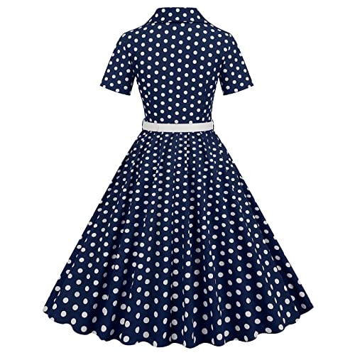 Image of 1950s Dresses for Women Vintage Rockabilly Retro Short Sleeve Tie Midi Dress Cocktail Party Evening Prom Gown