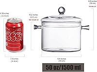 Vista 2 de Olla de cocción de vidrio, cacerola de vidrio de 1.5 L/50 onzas con tapa, transparente resistente al calor, olla y sartén de vidrio de borosilicato
