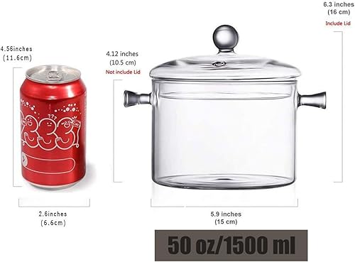 Miniatura 2 de Olla de cocción de vidrio, cacerola de vidrio de 1.5 L50 onzas con tapa, transparente resistente al calor, olla y sartén de vidrio de borosilicato