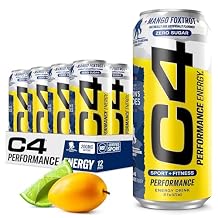 Cellucor C4 Performance Energy Drink | Zero Sugar Carbonated Preworkout Energy | 200mg Caffeine with Beta Alanine | Mango Foxtrot | 16 Fl Oz 12 Pack