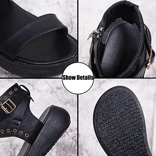 Women's Leather Bands Platform High Top Roman Sandals with Adjustable Ankle Buckle Open Toe Breathable Casual Fashion Gothic Sandals4