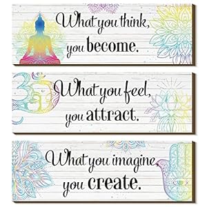 Yerliker 3 Buddha Decor Buddha Wall Art Meditation Room Chakra Decor for Bedroom Zen Quotes Wall Decoration Spiritual Gift Hanging Buddhism Spa Room Decoration Yoga Art for Women(White)