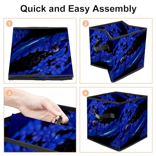 Boîte de rangement pliable serpent bleu en tissu cube pour placard - 5