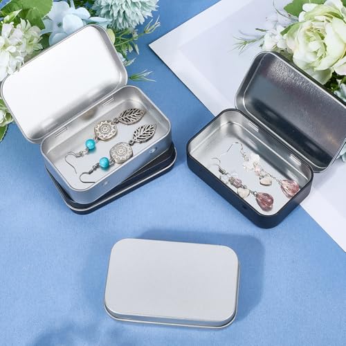 Image of 4 Pack 2 Colors Tin Box Empty Hinged Tins Mini Portable Metal Rectangular Black Silver DIY Storage Travel Outdoor Case Metal Boxes with Hinged lids for Home Keys Organizer Jewelry Crafts