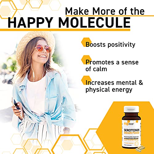 Natural Stacks Serotonin W/L Tryptophan & Rholiola - Mood Support & Serotonin Supplement - Promotes Positive Mood, Calmness, Increased Energy - Happy Mood & Brain Support Supplement (60Ct) #TOP3