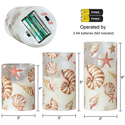 Image of Seashell Battery Operated Flameless Flickering Candles with Remote Timer 3D Wick Flickering Glass LED Pillar Candles Dinner Christmas Holiday Decor D3 x H4, 5 inch, 6 inch