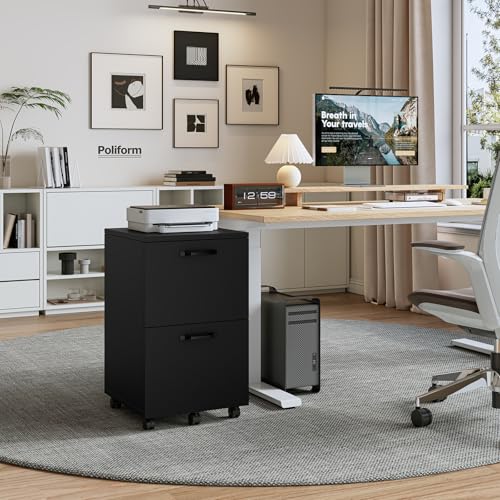 image for Sweetcrispy 2 Drawer Filing Cabinet Black, Rolling Wood File Cabinets 