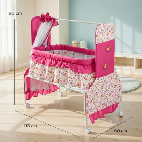 Image of BAYBEE Baby Cradle and Swing for Newborn Babies with Mosquito Net, Portable Jhula with 360 Wheel Lock, Sleeping Swing Bassinet, Uyyala Palna for 0-12 Months Boys & Girls (Pink)