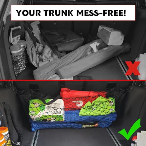 HABNVUON Car Rear Cargo Net, Car Trunk Net, Cargo Storage Elastic Mesh Nets Organizer with Hooks, Adjustable Elastic Automotive Trunk Organizer Mesh Pouch Bag Fit for Most Vehicles (35.43\"x15.37\") - Thumbnail 4