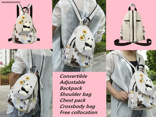 Image of Small Canvas Backpack, Retro Boho Washed Hippie for Women Daily Commute (Panda Decorations)