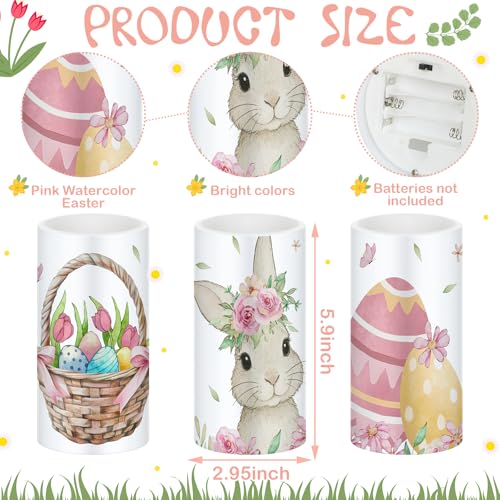 Image of Retisee 3 Pcs Colorful Easter Flameless LED Candles Battery Operated Bunny Spring Flickering Pillar Candles with Remote Pastel Easter Decoration Centerpiece for Bedroom Living Room Dinner Table Decor