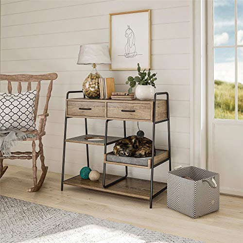 Modern Cat Trees That Look Like Furniture feat. Ollie & Hutch O'Malley Accent Table with Cat Bed, Rustic Oak