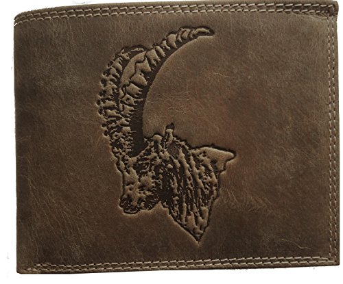 Preisvergleich Produktbild Ledergeldbeutel, Geldbeutel, Geldbörse, Portmonnaie Steinbock echt Leder antik optik
