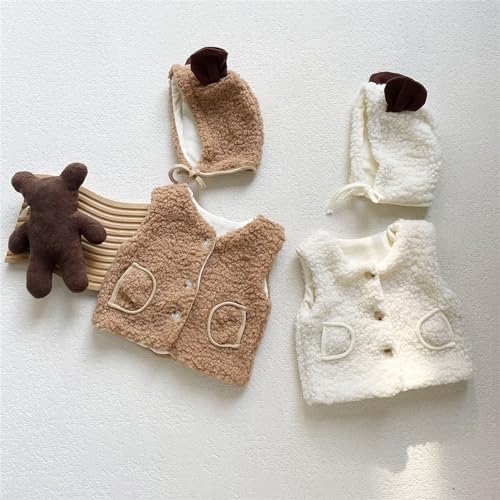 Toddler Baby Girls Fleece Vest 𝗕ear Hat Round Neck Button Sleeveless Jacket Winter Warm Outwear with Pocket3