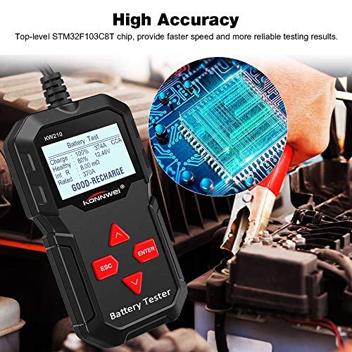 KONNWEI KW210 Car Battery Load Tester 12V 100-2000 CCA 220AH Professional Automotive Alternator Digital Analyzer Waveform Voltage Test Tool for Vehicle/Boat/Motorcycle