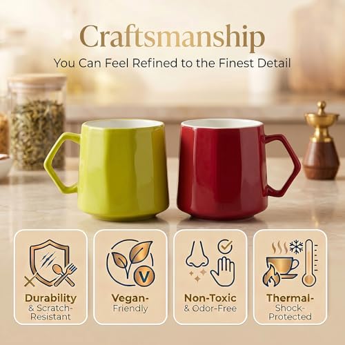 Image of U.P.C. Premium Bone China Ceramic Coffee Mug Set of 6 with 6 Coasters | Designer Tea & Coffee Cups |Printed Ceramic Mug Set | Tea Cups for Home,Office.
