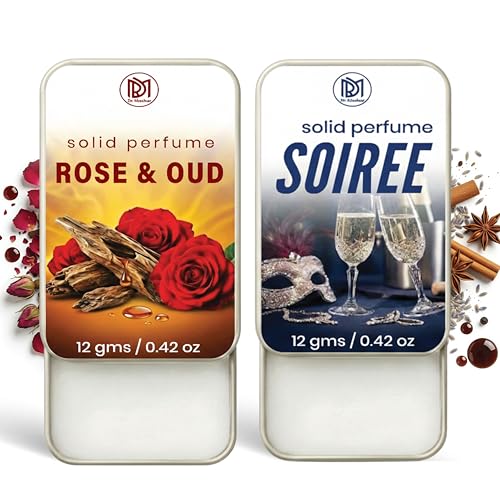 Image of Dr.Mashur Solid Perfume |Soiree&Rose & Oud Alcohol Free Wax Perfume Balm, Long Lasting | Pocket Tin 12g, Pack Of 2| Non Greasy Smooth Glide, Travel Friendly Men And Women