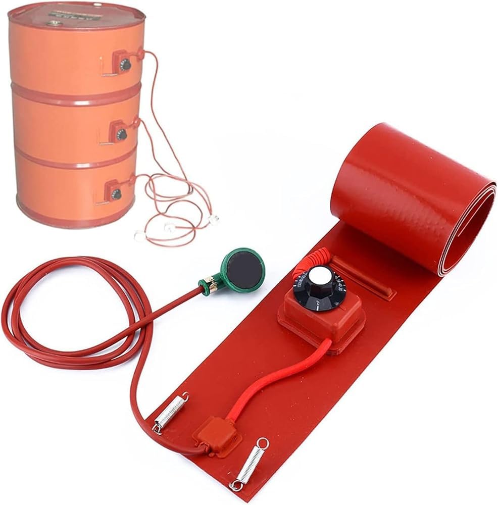 Metalowy Podgrzewacz Beczek 220 V do Miodu I Oleju – Elektryczna Mata Grzewcza Z Regulowanym Termostatem, Silikonowa Osłona 20 L, Podgrzewacz do Beczek, Praktyczny Podgrzewacz Beczek 860x200 mm