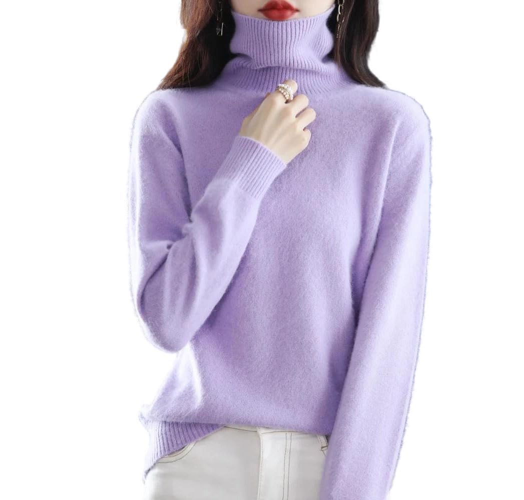 Womens Winter Solid Cashmere Turtleneck Sweater Long Sleeve Soft Knit Warm Slim Fit Pullover
