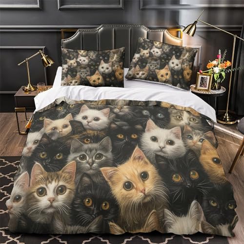 Housse de couette chat 3D parure de lit microfibre zippée pour chambre adolescent - 4