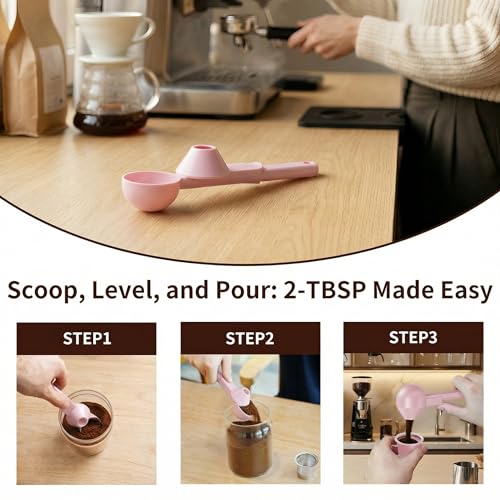 Image of 2 Pcs Coffee Scoop with Funnel for Reusable K Cup, 2 TBSP Measuring Spoon | Mess-Free Funnel Design, Sliding Leveler for Precise 2 TBSP, Long Handle for Ground Coffee, Protein Powder & Tea