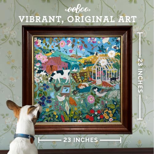 Image of eeBoo 1000 Piece Puzzle - English Cottage Hedgerows Jigsaw Puzzle for Adults, Square 23 inch x 23 inch Made with Recycled Board & Vegetable-Based Ink