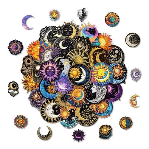 50PC Sun and Moon Stickers Celestial Waterproof Vinyl Stickers for Scrapbook Journaling Laptop Water Bottle Planner Phone Case Moon Star Cosmic Sticker Pack