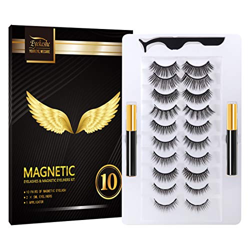 Magnetic Eyelashes with Eyeliners, Natural Look Reusable Magnetic False Lashes with Applicator Kit - 10 Pairs