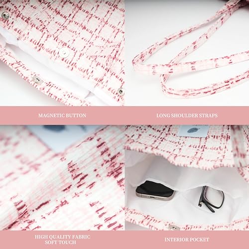 Image of TOPASION Cute Corduroy Tote Bag Canvas Shoulder Handbags for Women Travel Shopping