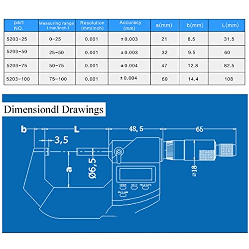 Mikrometr cyfrowy 0,001 mm elektroniczny cyfrowy mikrometr zewnętrzny 0-25 mm linijka, 0-25 mm
