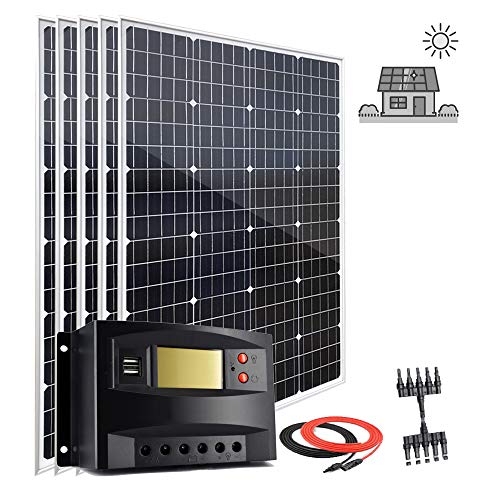 500 Watt 12V Solar Panel Starter Kit with 40A LCD PWM Charge Controller : 5pcs 100W Solar PV Module Monocrystalline Grade A + Solar Extension Cables + Connectors